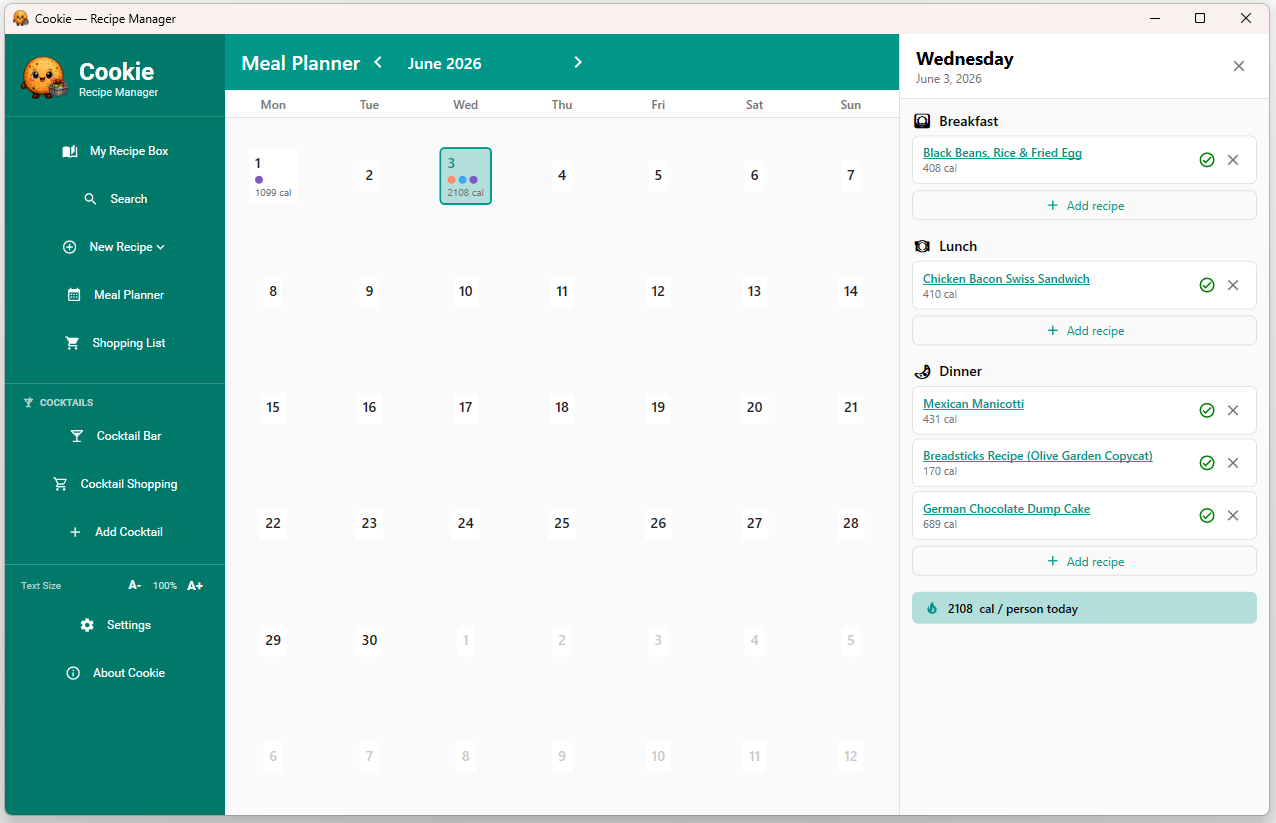 Meal Planner — daily calorie totals per person